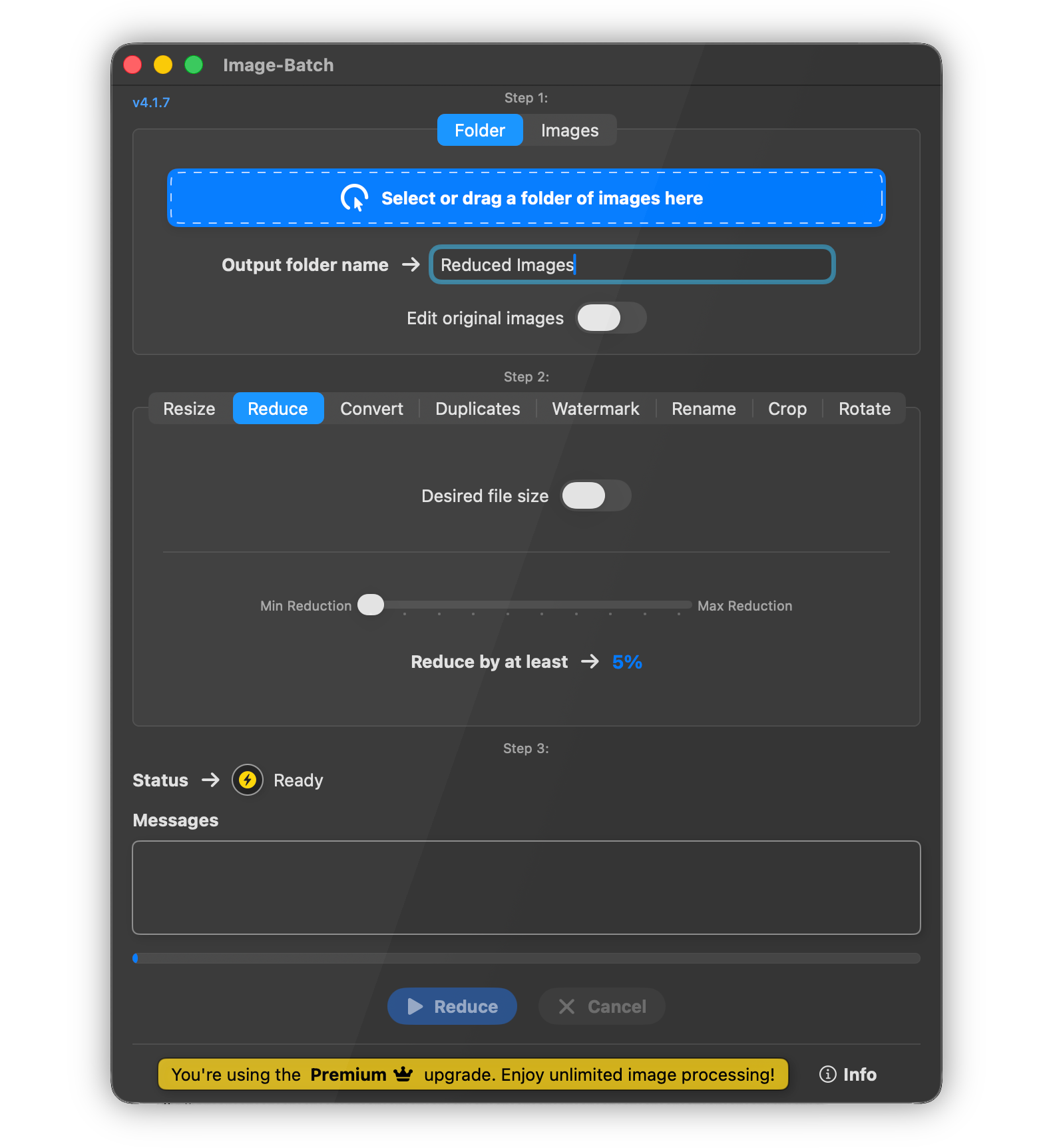 Image-Batch Reduce by Percent Feature